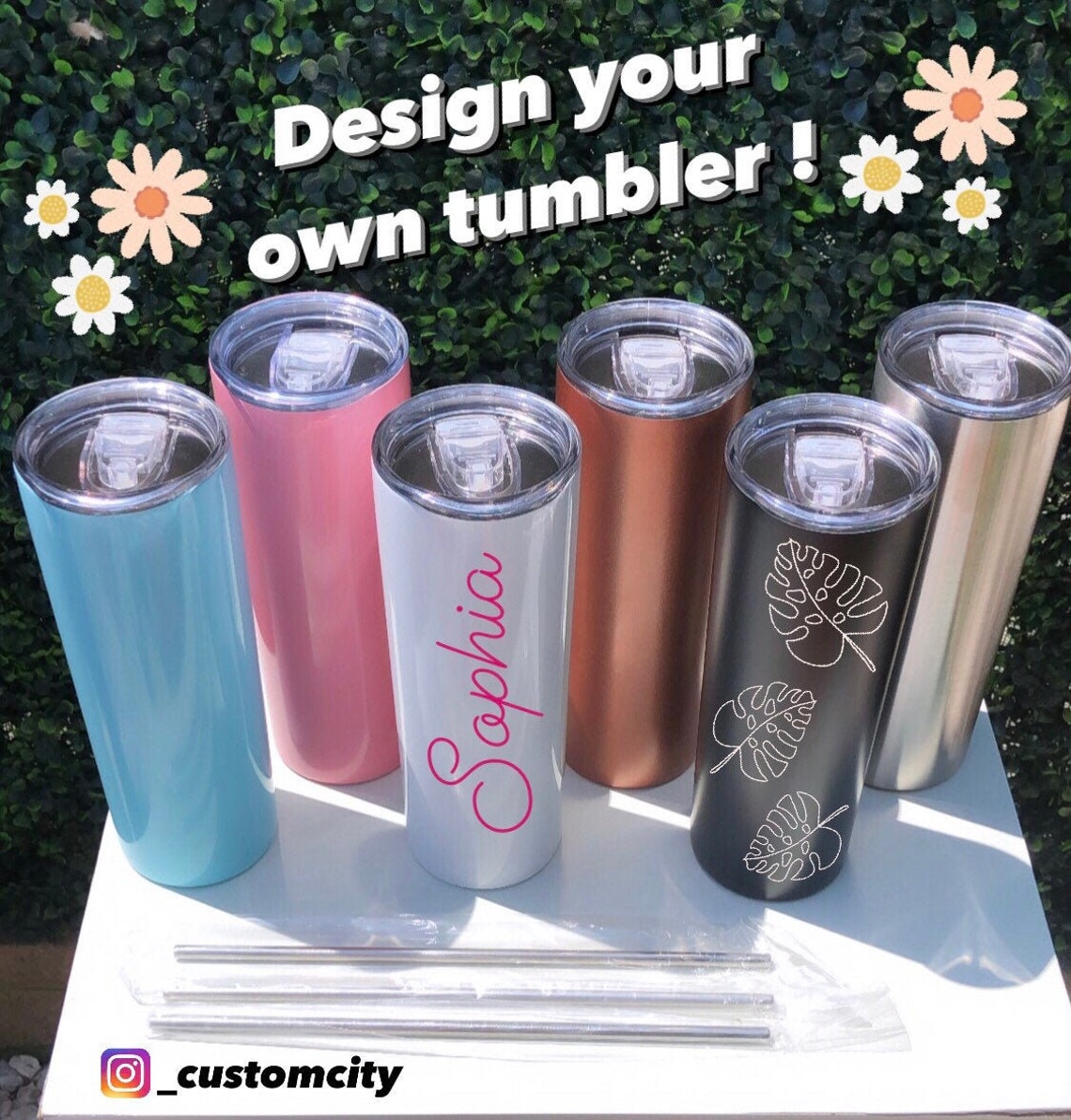 Personalized Tumbler with Straw 20oz. Stainless steel Etsy