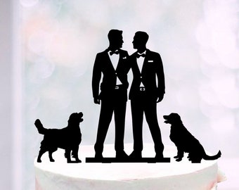 Mr et Mr de gâteau avec deux chiens, décoration de mariage gays + 2 chiens, décoration de gâteau de mariage homosexuel pour hommes, décoration de gâteau de mariage gay avec 2 chiens
