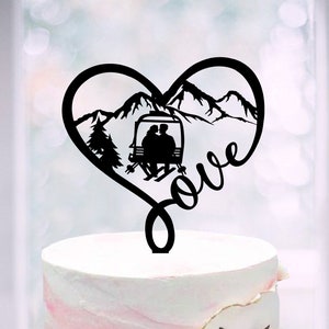 Ski wedding cake topper, Winter wedding topper, Skiing ski lift cake topper, Ski Cake topper,Ski Winter topper in mountains,Ski cake toppers