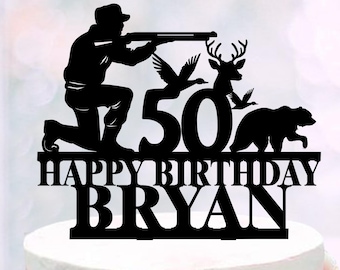 Duck and Deer Hunting Birthday Cake Topper, Hunter 50th Cake Decorations with Name and Age, 30 40 50 60 70 Birthday Topper