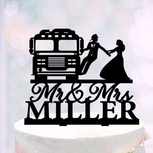 Firefighter wedding cake topper, Fireman Cake Topper, Bride and fireman wedding cake decor, Fire Fighter Truck Cake Topper, Acrylic Topper
