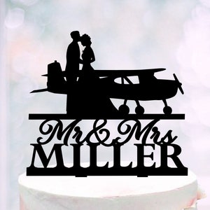 Airplane cake topper, Plane Wedding Cake Topper, Light aircraft cake topper With last name,Mr and Mrs Airplane silhouette Wedding decoration
