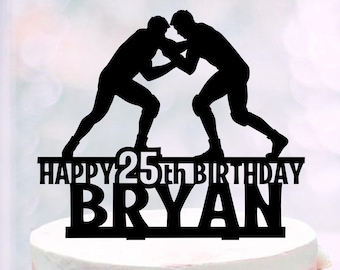 Name and Age Wrestling Birthday Cake Topper, Personalized Wrestlers Silhouettes Birthday Decoration, Wrestling Team Party Graduation