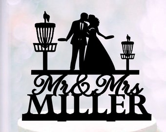 Disc Golf Wedding Cake Topper, Disc Golf Cake Topper Wedding, Frisbee Silhouette Topper, Frisbee Couple Cake Topper, Mr Mrs Discgolf Topper