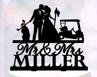 Golf Cake Topper Wedding, Golfing wedding cake toppers, Bride And Groom Golfers Cake Topper, Golfers Couple wedding Topper, Golf Cart Topper