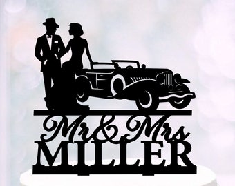 Gatsby Wedding Cake Toppers, Retro Car Cake Topper, Personalized Mafia Theme Wedding Cake Decor, Art Deco cake topper, Gatsby Party Topper