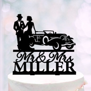 Gatsby Wedding Cake Toppers, Retro Car Cake Topper, Personalized Mafia Theme Wedding Cake Decor, Art Deco cake topper, Gatsby Party Topper