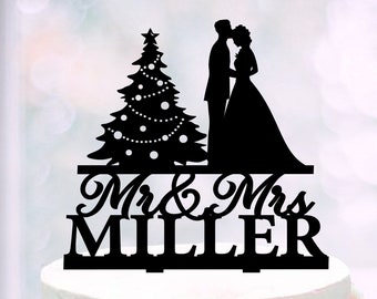 Christmas Tree Cake Topper, Pine tree topper, Personalized wedding cake topper with tree, New Year's Eve Cake Topper, Couple and tree topper