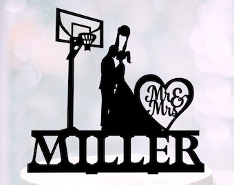 Mr and Mrs Basketball Wedding Cake Topper, Basketball Couple Cake Topper,Basketball Player Wedding Topper,Couple silhouettes Cake decoration