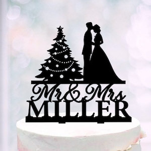 Christmas Tree Cake Topper, Pine tree topper, Personalized wedding cake topper with tree, New Year's Eve Cake Topper, Couple and tree topper