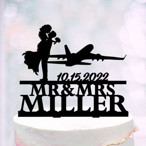 Pilot Wedding Cake Topper,Plane cake topper with date,Aircraft Wedding Topper,Aviation theme topper for wedding,Airplane Cake Topper Wedding