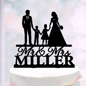 Topper per torta nuziale di famiglia, Topper per torta di famiglia di sposi e sposi, Topper per torta di famiglia con bambini, Topper per torta di anniversario di famiglia, Topper con ragazzo e ragazza