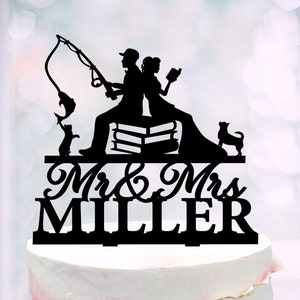 Lettura Wedding Cake Topper, Toppers torta letteraria, Topper pesca per matrimonio, Topper torta cane gatto, Pescatore e topo di biblioteca, Mr & Mrs topper