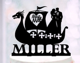 Viking Cake Topper, Cake Topper with Boat, Norse Cake Topper, Scandinavian Wedding Cake Decoration, Medieval Ship Silhouette Cake Decor