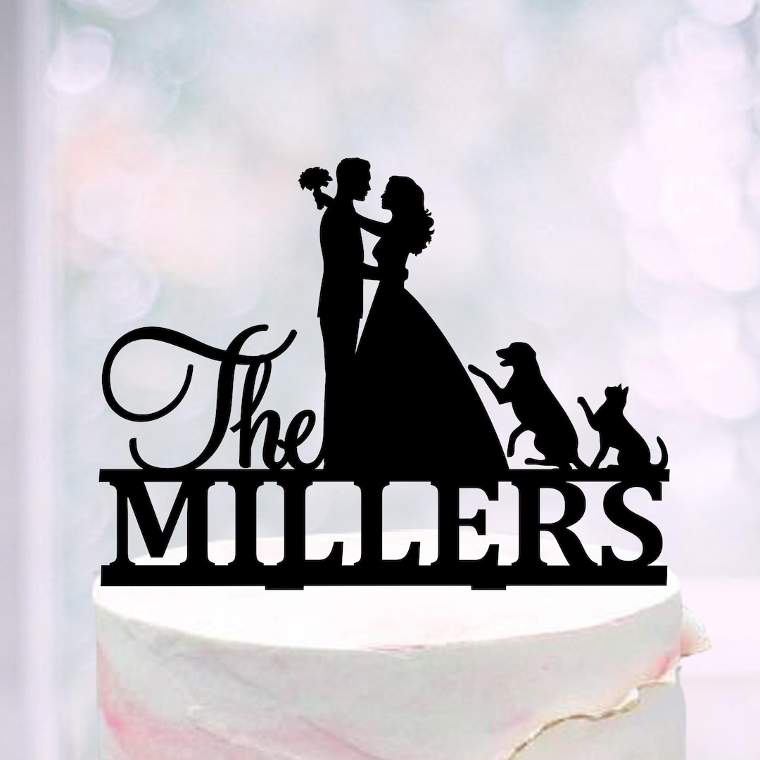 Wedding Cake Topper + Dog Cat, Family Cake Topper With Pets, Bride and ...