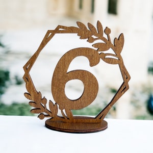 Table Numbers, Elegant Wooden Table Numbers, Hexagon table numbers, Wedding Table Decoration, Walnut Wood Nambers on Table, Wedding Decor D5