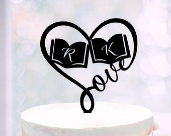 Reading Literary Wedding Cake Topper, Book Lovers Cake Topper, Unique Cake topper with Heart, Book Worm Wedding, Book wedding Themed Cake