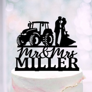 Tractor Wedding Cake Toper, Ranch Cake Topper with tractor, Farmhouse Cake Topper Wedding, Country Couple Silhouette Wedding Cake Toppers