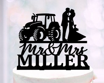 Tractor Wedding Cake Toper, Ranch Cake Topper with tractor, Farmhouse Cake Topper Wedding, Country Couple Silhouette Wedding Cake Toppers