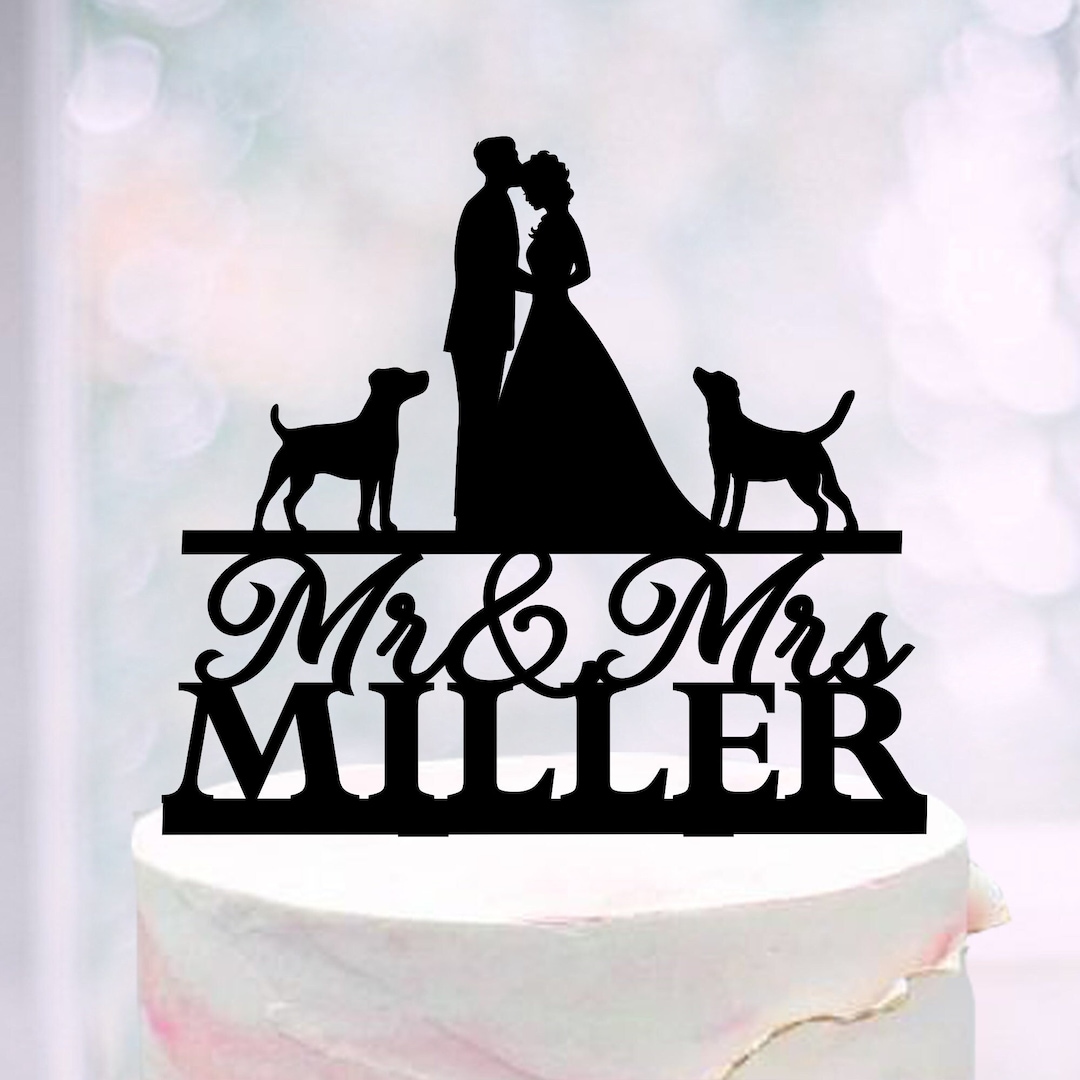 Wedding Cake Topper With Dogs, Bride Groom Dogs Cake Topper, Acrylic ...