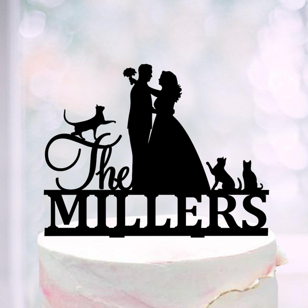 Bride and Groom Wedding Cake Topper With Cats, Three Cats Acrylic Cake ...