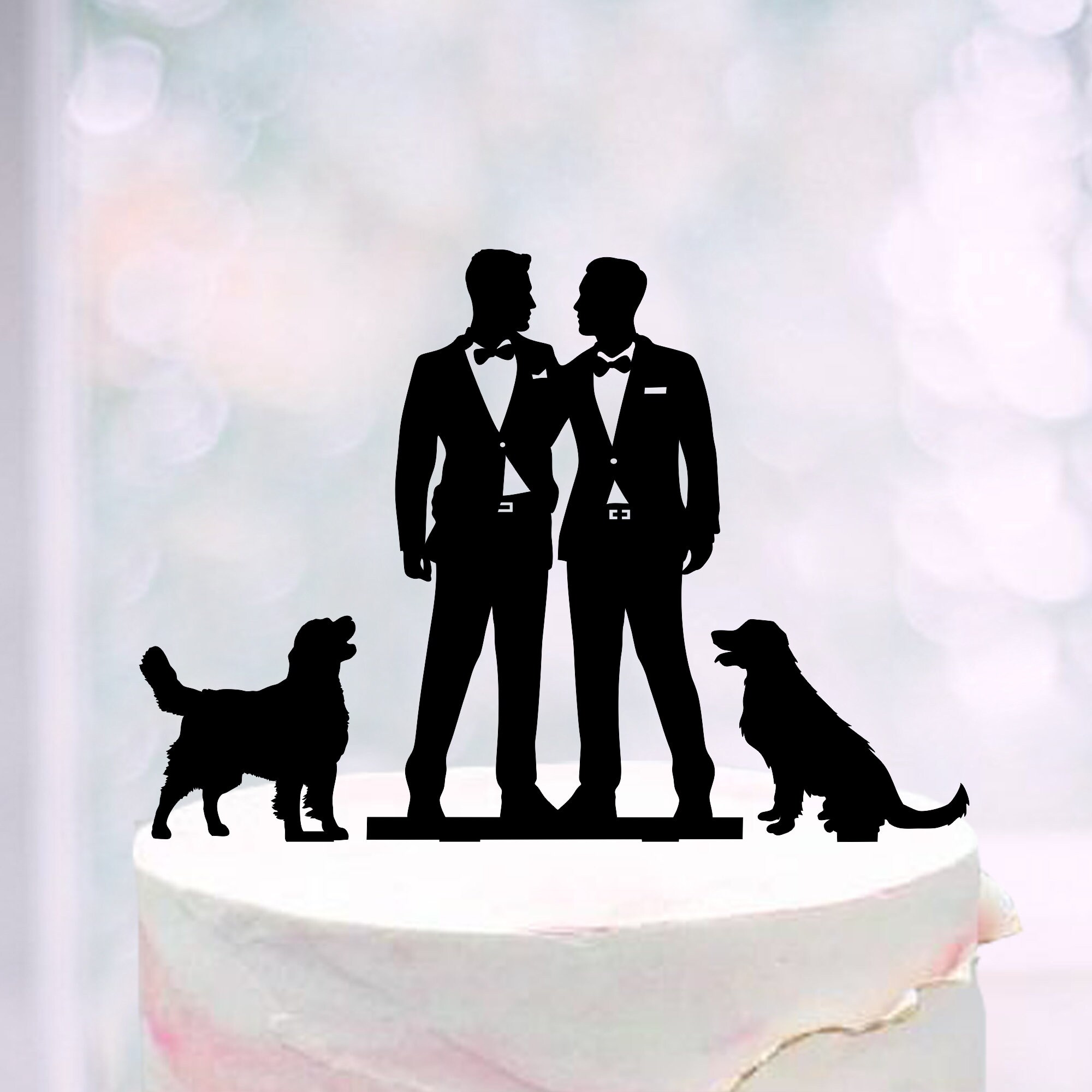 Two Dogs Same Master Mr and Mr Cake Topper With Two Dogs, Gays Wedding Topper + 2 Dogs, Same ...