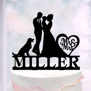 Topper per torta di famiglia con ragazzo e cane, Topper per torta di famiglia personalizzato per matrimonio, Topper per torta di sposa e sposo, Topper per torta di famiglia con cane