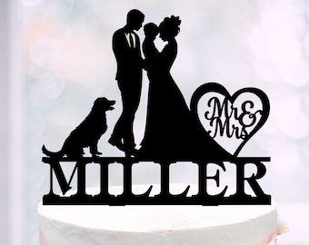 Family Cake Topper With Boy And Dog, Personalized Family Cake Topper for wedding, Bride Groom Child Cake Topper, With Dog Family Cake Topper