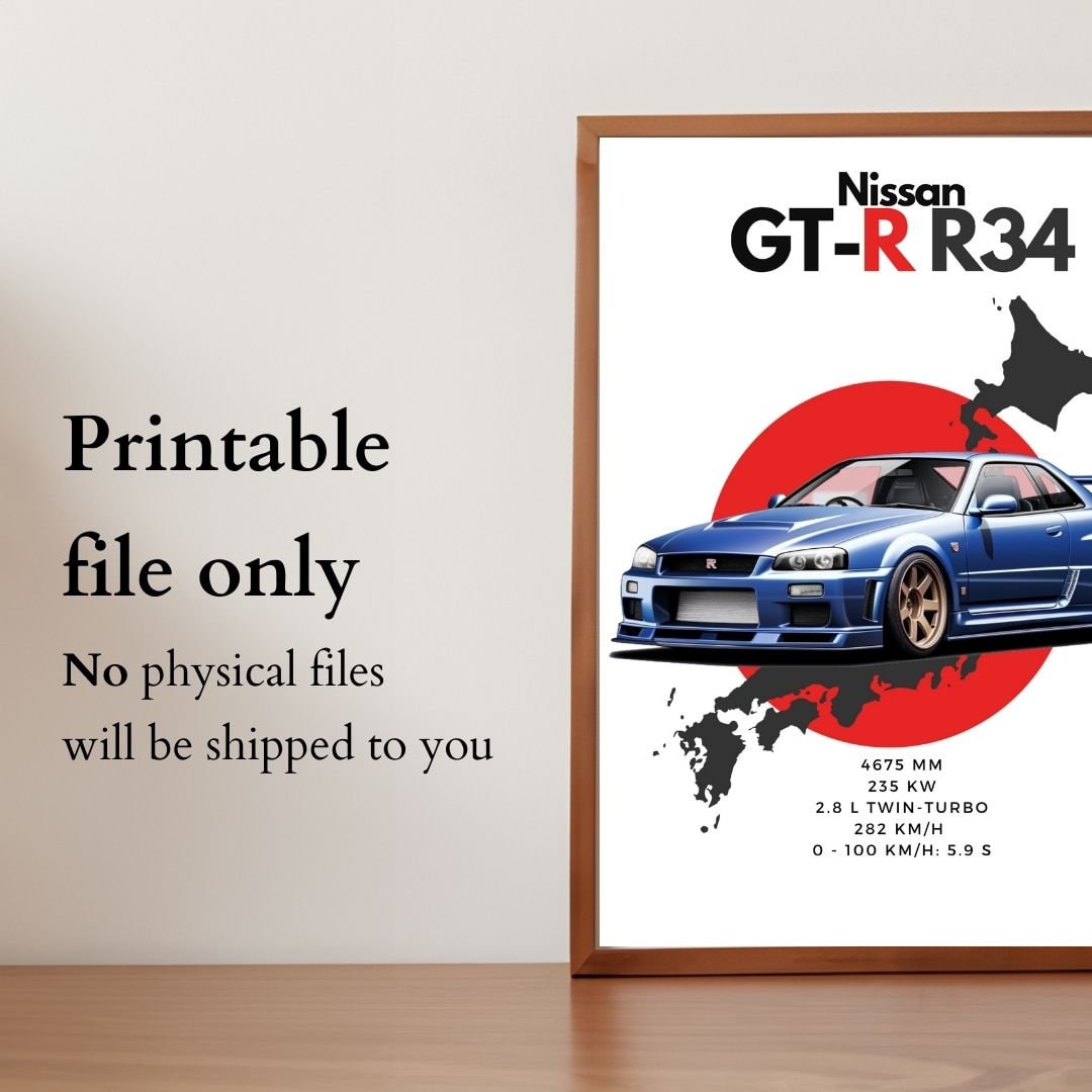 Bring Home the Nissan Skyline GTR R34 Poster Today! Nissan Skyline