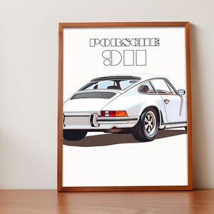 Porsche 911 white Print, 1980s Car Print, Porsche 911 back, rear, Car Art, Classic Car, Car Print, Car Poster, German Design, Supercar Print