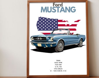 Pôster do Ford Mustang Cabrio de 1966, Arte de Muscle Cars Americanos (Download Digital)