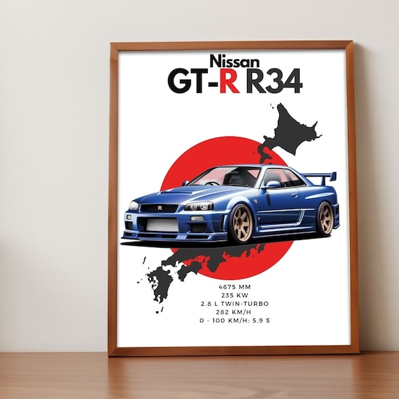Bring Home the Nissan Skyline GTR R34 Poster Today! Nissan Skyline