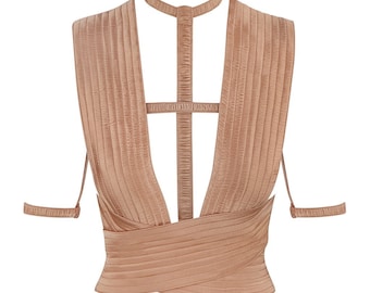 Satin Bondage Top Harness - Gesteppte elastische Shibari Dessous
