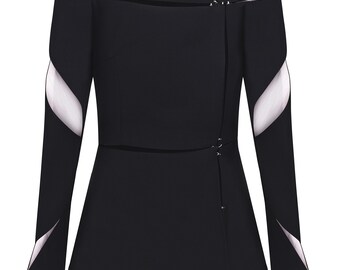 Rasiermesserjacke / taillierte schwarze Wolljacke mit Cutoffs