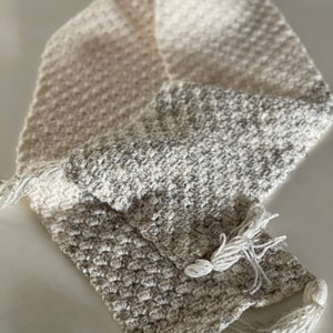 Handmade crochet scarf. Unisex scarf. Tassel scarf. Cream coloured scarf