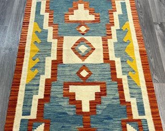 Handmade Kilim Area Rug wool natural colours Afghan Turkish Nomad Persian Traditional 153x99cm