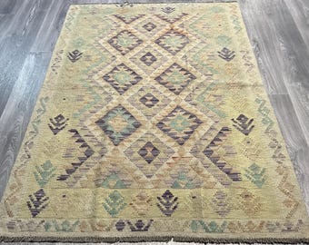 Handmade Kilim Area Rug wool natural colours Afghan Turkish Nomad Persian Traditional 177x106cm