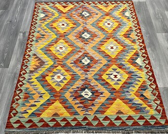 Handmade Afghan Kilim Rug, Natural Wool, 6x4 ft 198x133cm