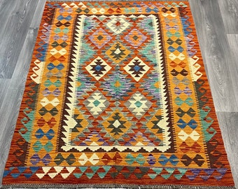 Handmade Afghan Kilim Rug, Natural Wool, 6x4 ft 129x179cm