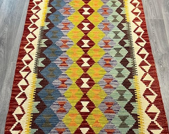 Handmade Kilim Area Rug wool natural colours Afghan Turkish Nomad Persian Traditional 155x101cm