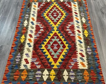 Handmade Kilim Area Rug wool natural colours Afghan Turkish Nomad Persian Traditional 154x97cm