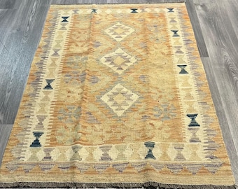 Handmade Kilim Area Rug wool natural colours Afghan Turkish Nomad Persian Traditional 144x95cm