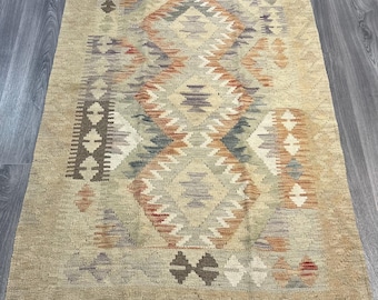 Handmade Kilim Area Rug wool natural colours Afghan Turkish Nomad Persian Traditional 153x100cm