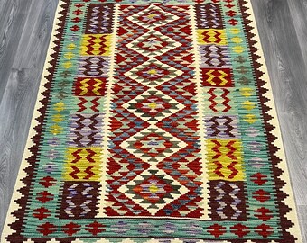 Handmade Afghan Kilim Rug, Natural Wool, 6x4 ft 180x122cm