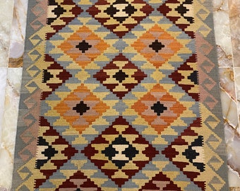 Handmade Kilim Area Rug wool natural colours Afghan Turkish Nomad Persian Traditional 143x103cm