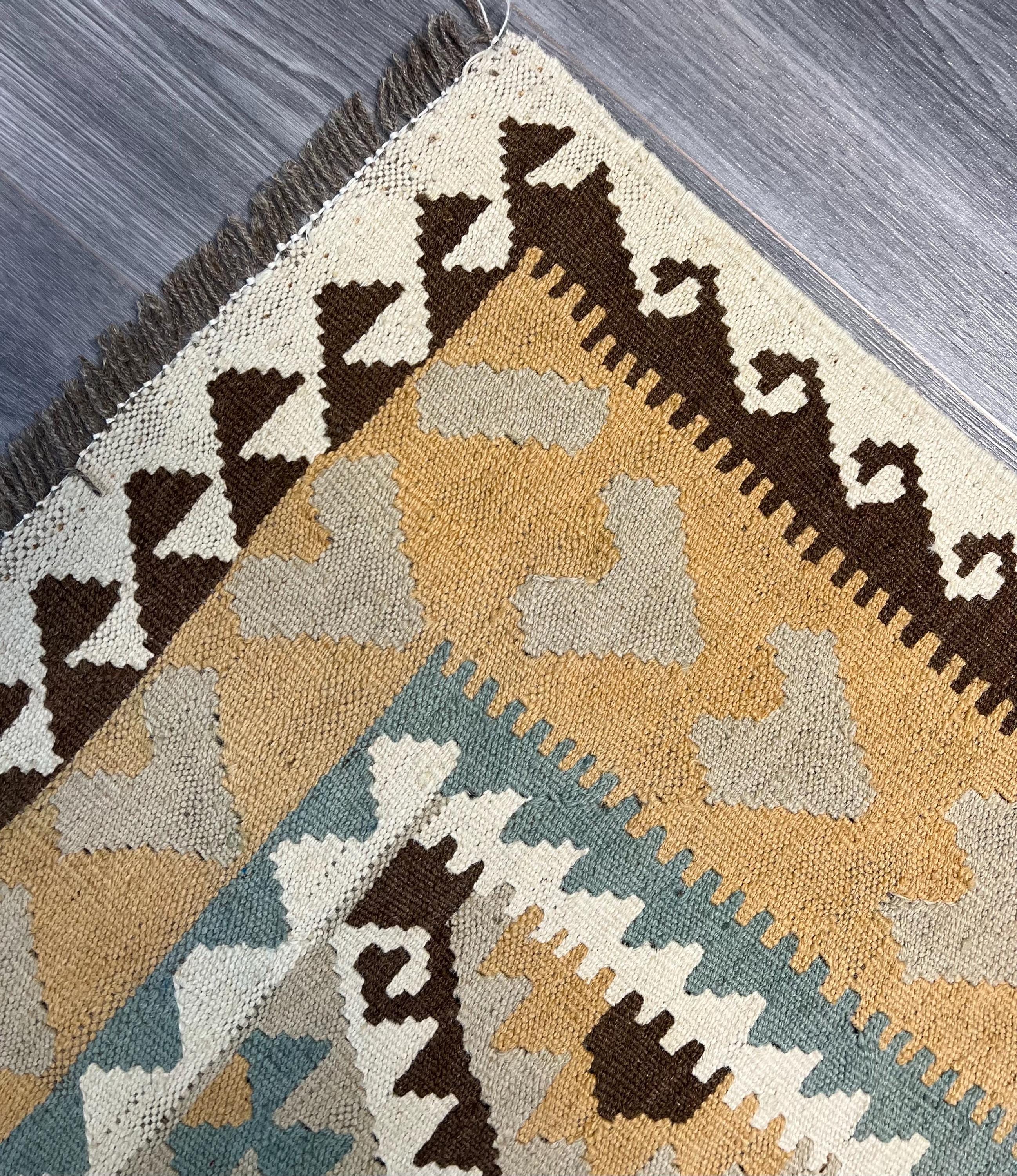 Handmade Kilim Area Rug Wool Natural Colours Afghan Turkish Nomad