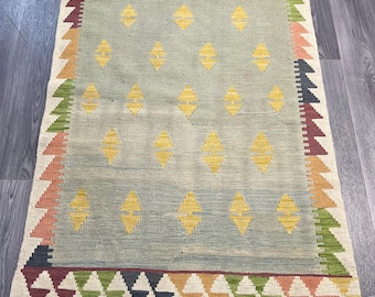 Handmade Kilim Area Rug wool natural colours Afghan Turkish Nomad Persian Traditional 149x98cm