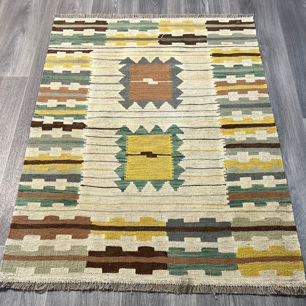 Handmade Authentic Modern Afghan Kilim Area Rug 118x84cm Natural colours Small Rug Kids Rug Bedroom Rug Entryway Rug 100% wool