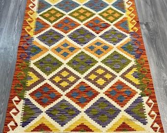 Handmade Kilim Area Rug wool natural colours Afghan Turkish Nomad Persian Traditional 159x105cm