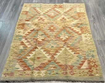 Handmade Kilim Area Rug wool natural colours Afghan Turkish Nomad Persian Traditional 145x99cm